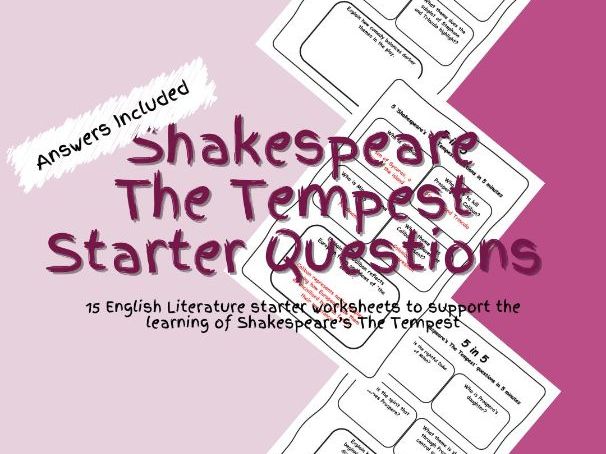 English Literature Shakespeare's The Tempest Starter Questions Worksheets PDF
