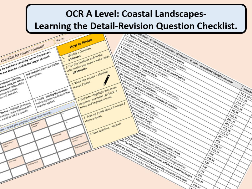 OCR A Level: Coastal Landscapes- Learning the Detail 8 mark Question Revision Checklist