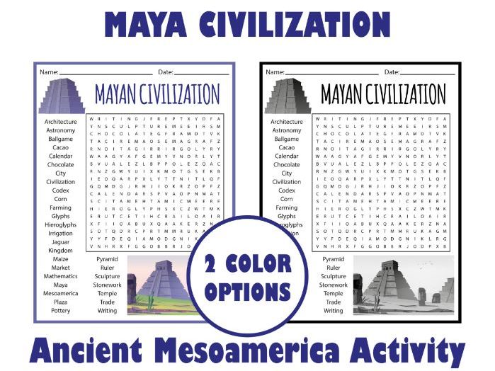 Maya Civilization Word Search | Ancient Mesoamerica Activity Puzzle