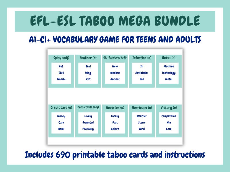 EFL-ESL Taboo Vocabulary Speaking Game Bundle (all English levels)