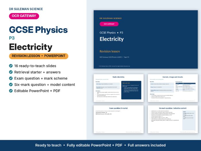 OCR Gateway GCSE Physics P3 Electricity Revision Lesson PowerPoint