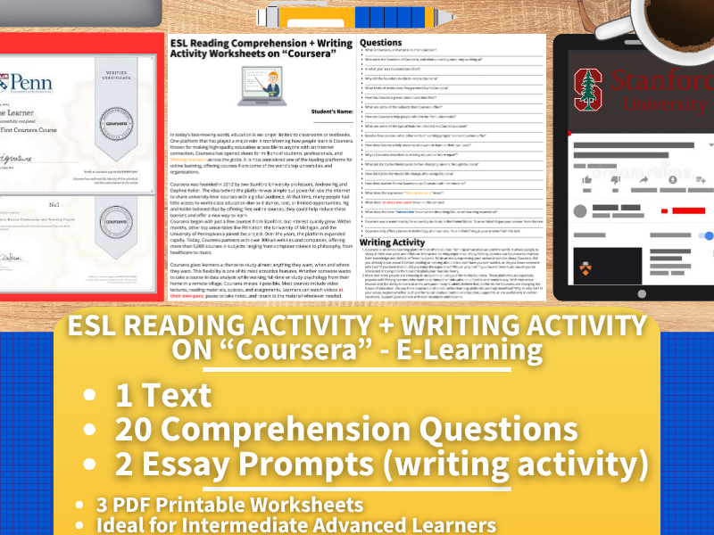 ESL Reading Comprehension + Writing Activity Worksheets - Coursera - E-Learning