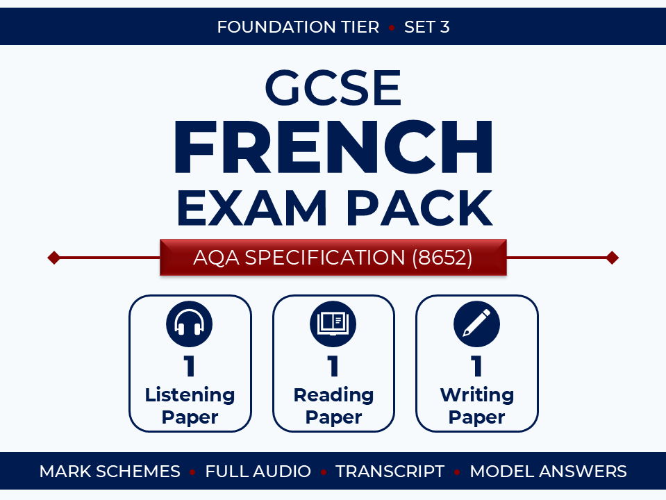 AQA GCSE French (2026) – Foundation Exam Pack (Set 3)