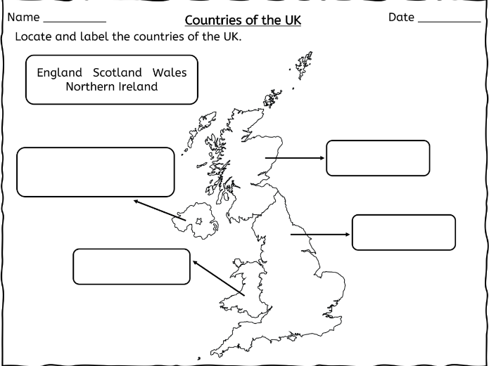 The Countries of the UK & their Capital Cities-Geography Worksheets