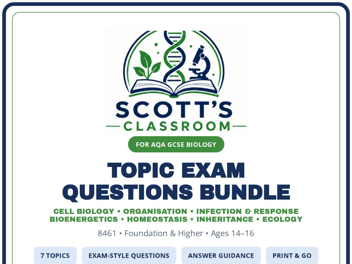 AQA GCSE Biology B1–B7 Topic Exam Questions Bundle