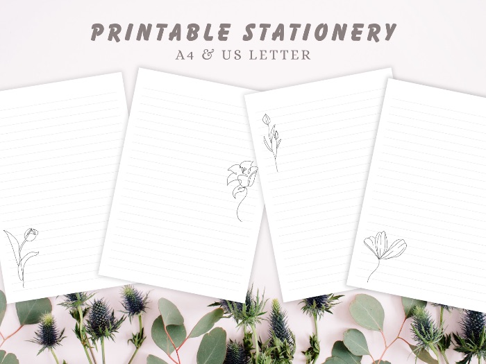 Floral Lined Stationery Paper Minimalist printable