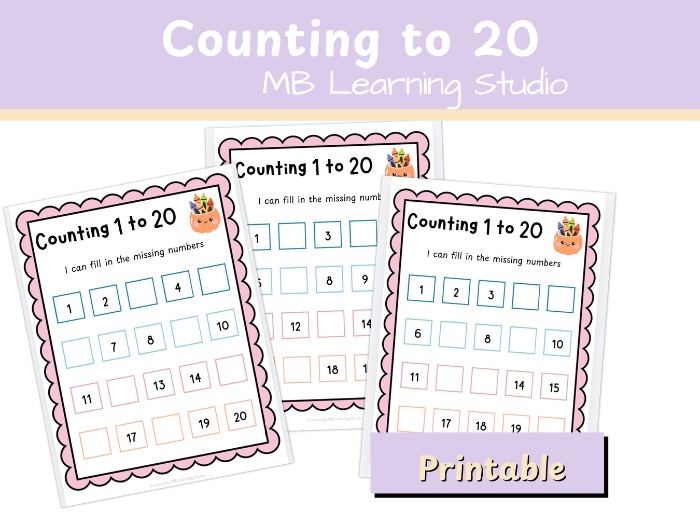 Autumn / Fall Count to 20 Missing Number Worksheet | EYFS, KS1, Pre-K–1st Grade