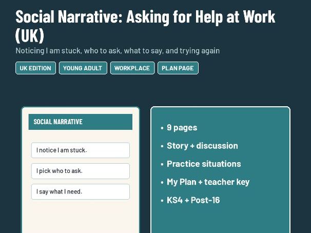 Social Narrative: Asking for Help at Work - SEND KS4 Post-16 Employability (UK)