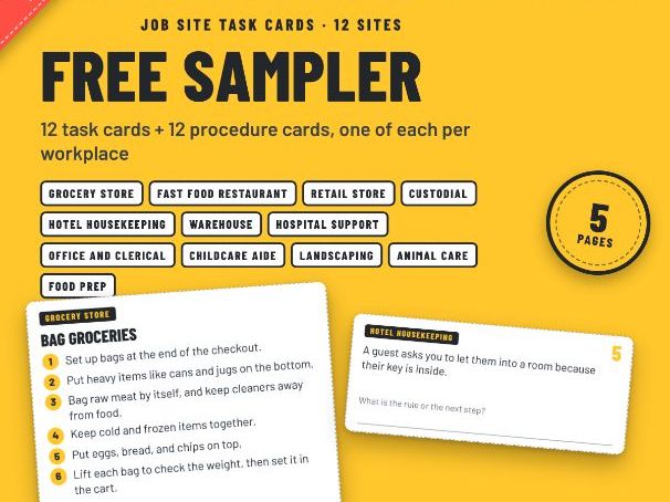 Job Site Task Cards Free Sampler: 12 Workplaces for SEND and Post-16