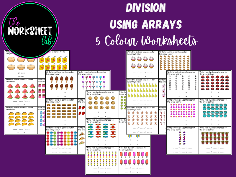 Division - Using Arrays Worksheets in Colour
