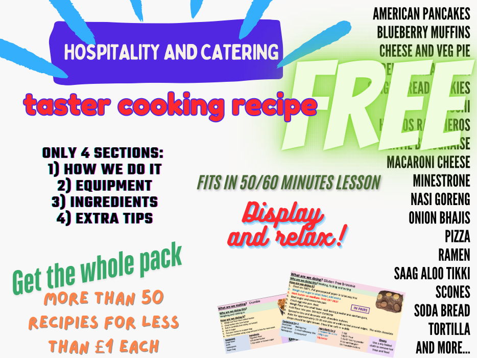 Hospitality and Catering Foolproof Recipe for 50–60 min. Lesson Taster FREE