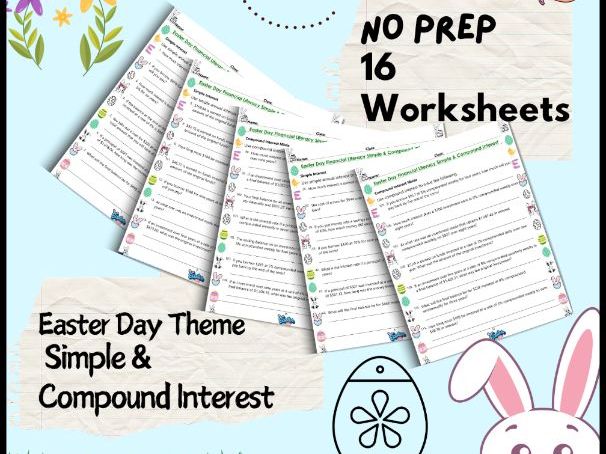 Easter Day Financial Literacy: Simple & Compound Interest Printable Pack of 16 Worksheets