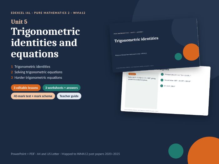 IAL P2 Trig Identities & Equations (WMA12) – Edexcel IAL Unit 5: 3 Editable Lessons, Worksheets & Te
