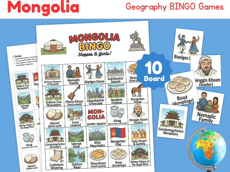Mongolia Geography Bingo Game | Country Study & Culture Activity