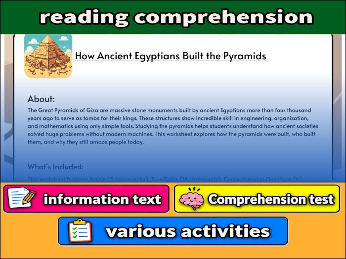 How Ancient Egyptians Built the Pyramids- Reading Comprehension & Activities