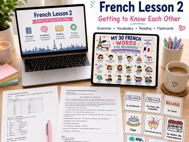 French A1 Beginner Lesson 2: Getting to Know Each Other | Complete 18-Resource Bundle