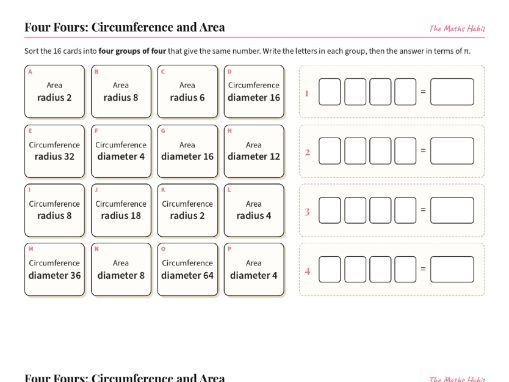 Area and Circumference Four Fours Maths Puzzle