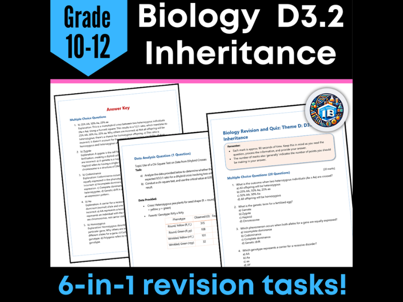 IB DP Biology D3.2 Inheritance Quiz and Revision Worksheets 2026