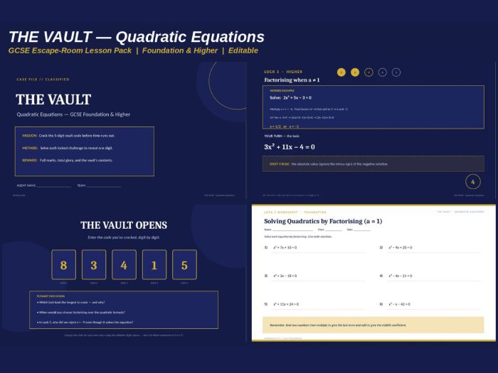 THE VAULT: Quadratic Equations — GCSE Escape-Room Lesson (Foundation & Higher)