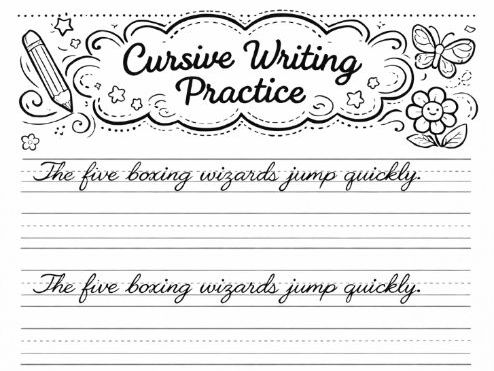 Cursive Handwriting Practice Worksheet- Every letter of alphabet
