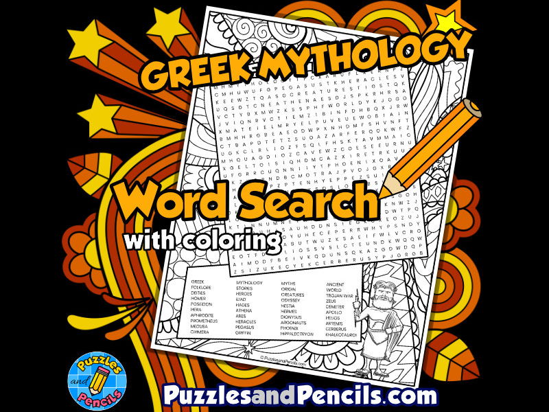 Greek Mythology Word Search Puzzle with Colouring | Ancient Greece Wordsearch