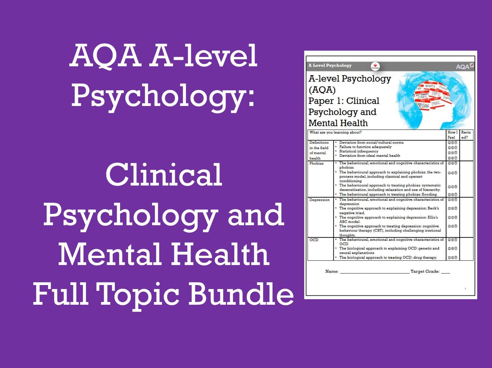 AQA A-level Clinical Psychology and Mental Health Full Topic Bundle (Updated for 2025)