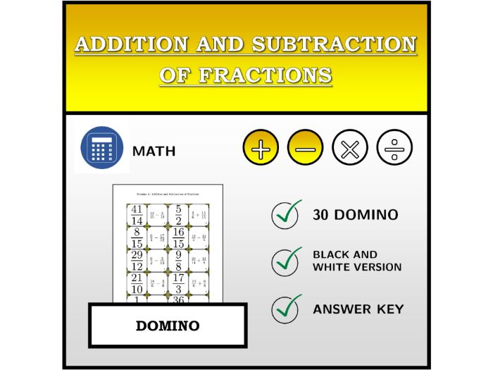 Domino | Addition and Subtraction of Fractions | Math Activity