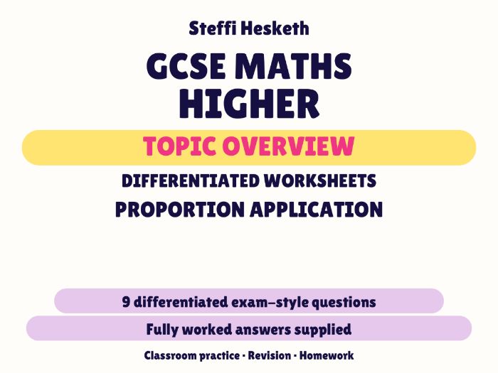 GCSE Higher Proportion Application | Topic Overview Differentiated Worksheet