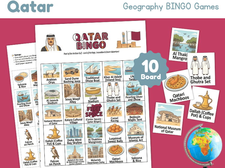 Qatar Geography Bingo Game | Country Study & Culture Activity