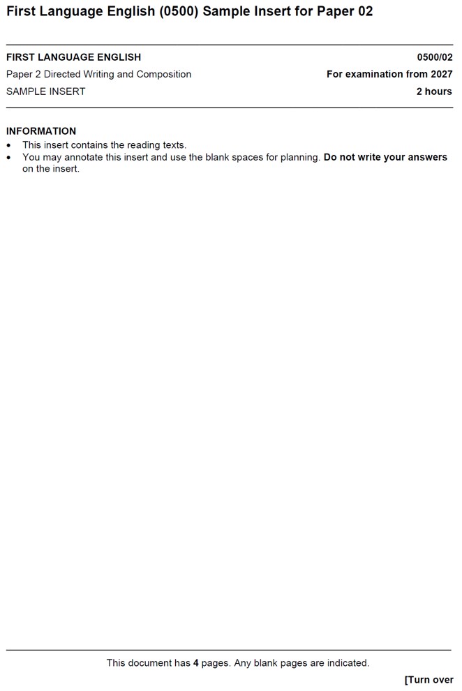 IGCSE First Language English 0500 Sample papers for the 2027+ syllabus ...