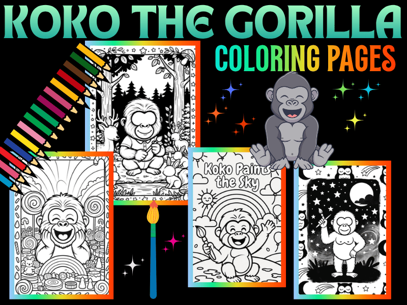 Koko the Gorilla Loves to Paint Coloring Pages for Kids | NO PREP Printable