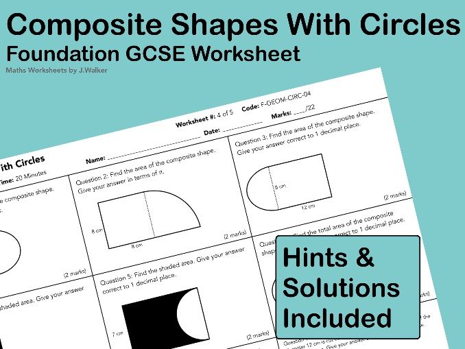 GCSE Maths Worksheet: Composite Shapes With Circles - Foundation Tier