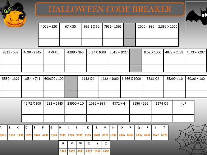 Halloween maths code breaker and maze