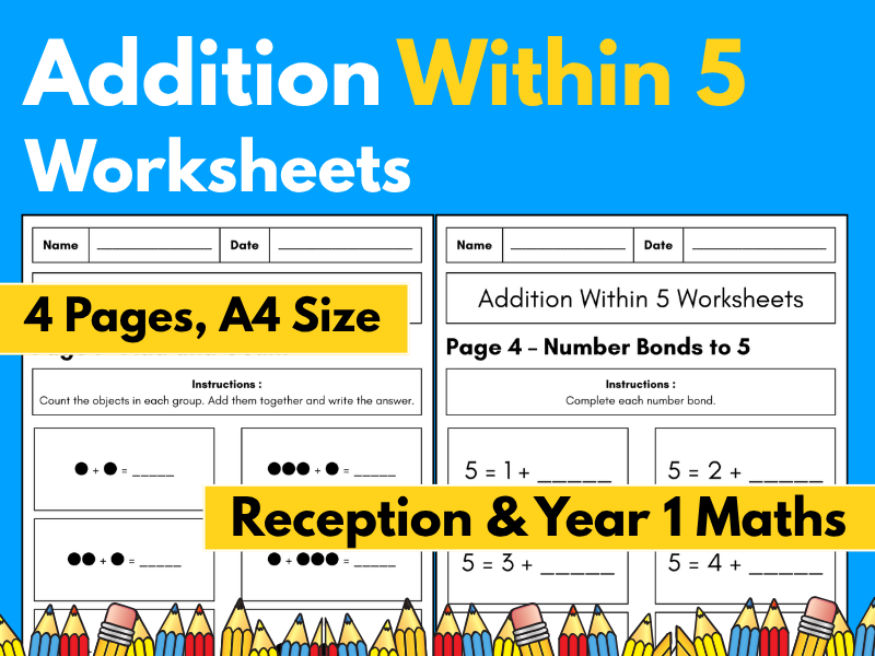 Addition Within 5 Worksheets | Reception & Year 1 Maths