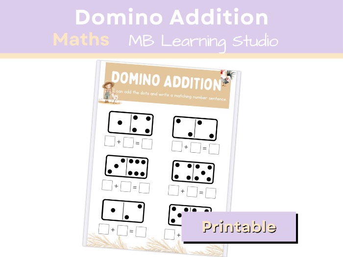 FarmThemed Domino Addition Worksheet | EYFS, KS1, Pre-K–1st Grade