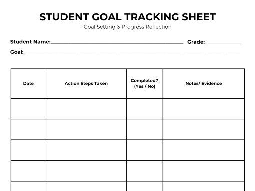 Student Goal Tracking Sheet | Goal Setting & Progress Reflection