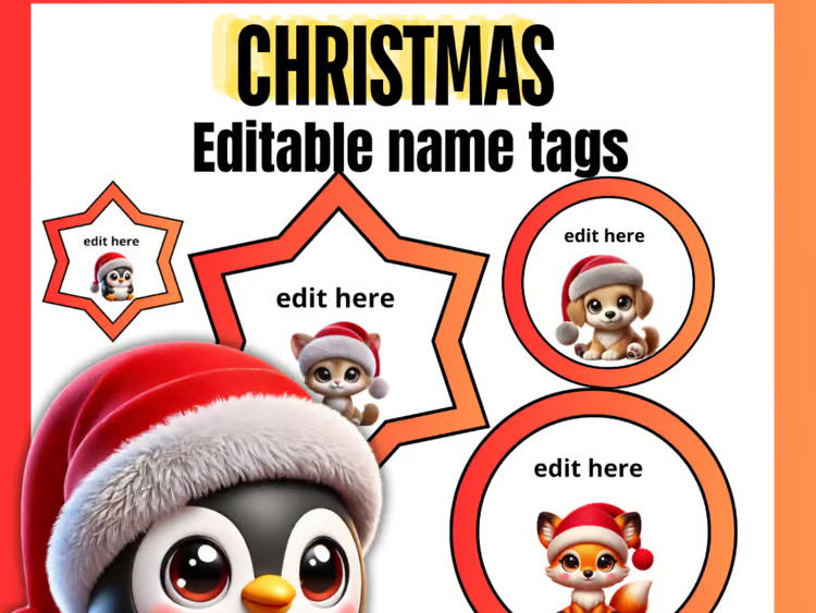 Editable Christmas Name Tags for Classroom Bulletin Boards | 20 Festive Designs