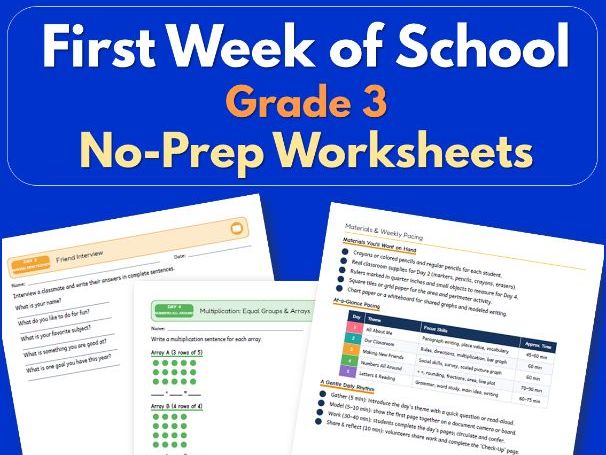 First Week of School Grade 3 | No-Prep Worksheets