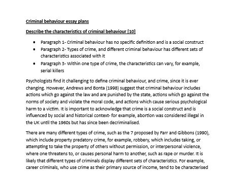 Eduqas A-level psychology essay plans- Criminal behaviour