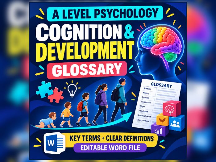 AQA A-Level Psychology Cognition and Development Glossary | Editable Revision Resource