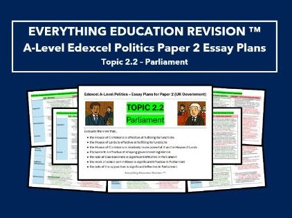 A-Level Edexcel Politics Essay Plans for Topic 2.2 – Parliament