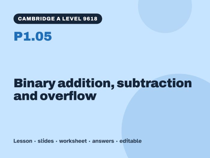Cambridge A Level Computer Science 9618 – P1.05 Binary addition, subtraction and overflow