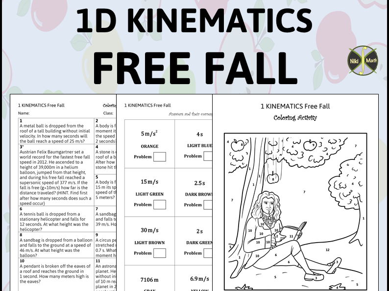 Physics: 1D KINEMATICS Free Fall - Coloring Activity + Typed Solutions
