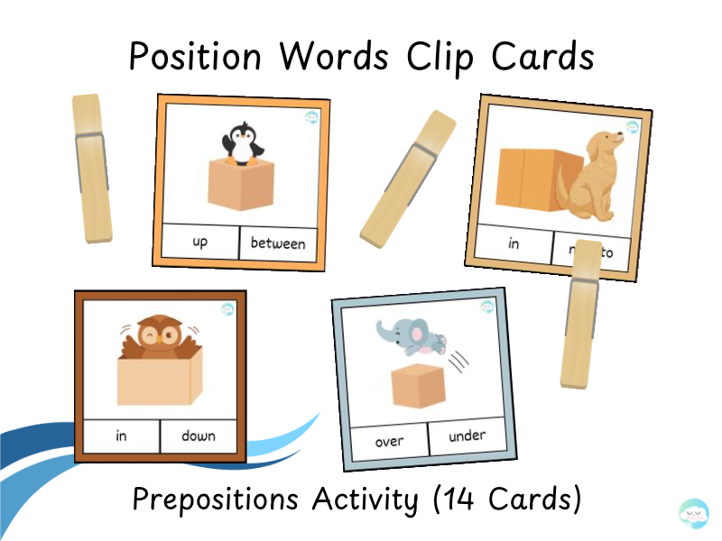 Position Words Clip Cards – Prepositions Activity (14 Cards)