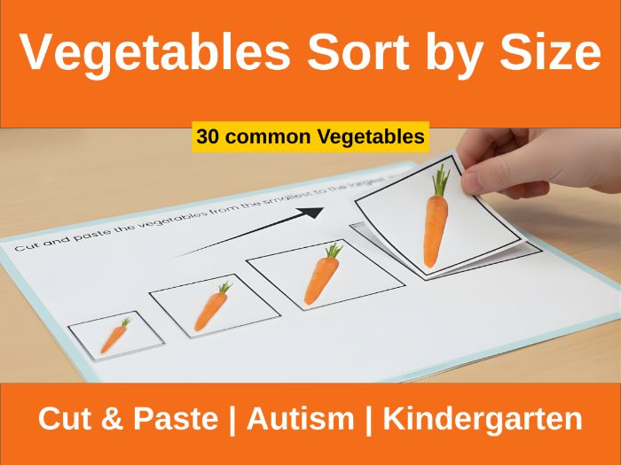Vegetables Sort by Size | Cut & Paste Autism