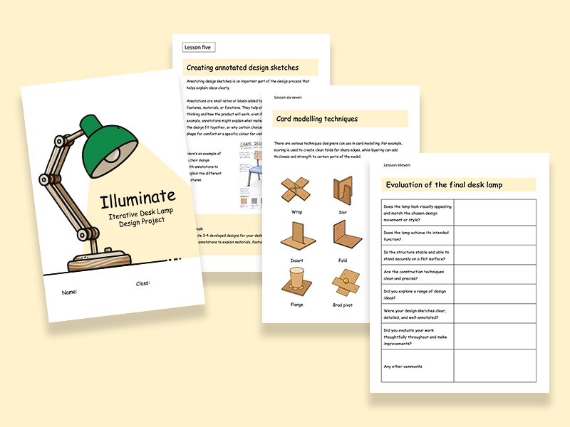KS3 Design & Technology – Iterative Desk Lamp Design Project booklet | Non-Specialist Friendly