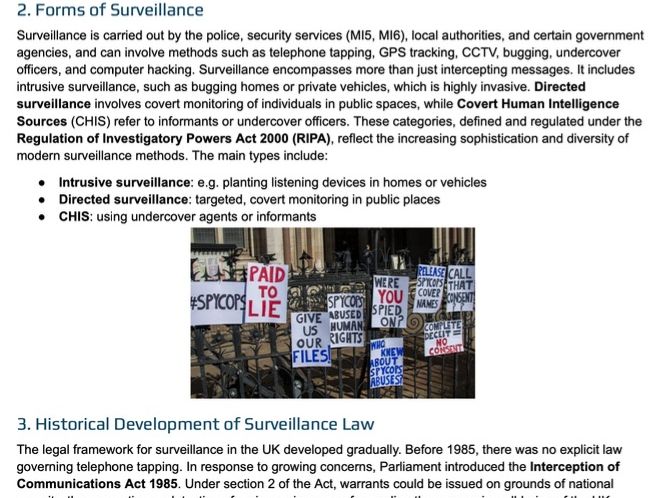A Level Law: Human Rights - Interception of Communication and Surveillance  (WJEC/OCR/AQA)