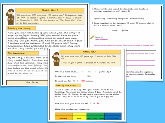 Reading Comprehension World War 1 (WW1) Fact File