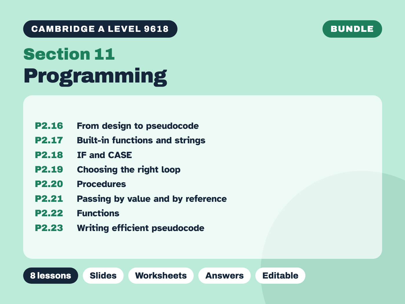 Cambridge A Level Computer Science 9618 – Section 11 Programming – Bundle (8 lessons)
