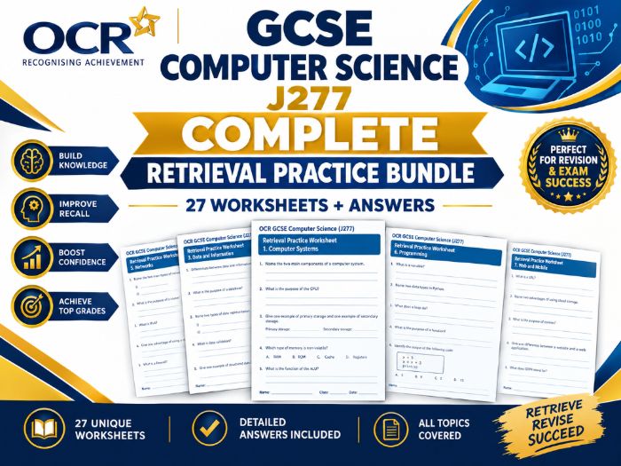 OCR GCSE Computer Science J277 COMPLETE Retrieval Practice Bundle | 27 Worksheets + Answers